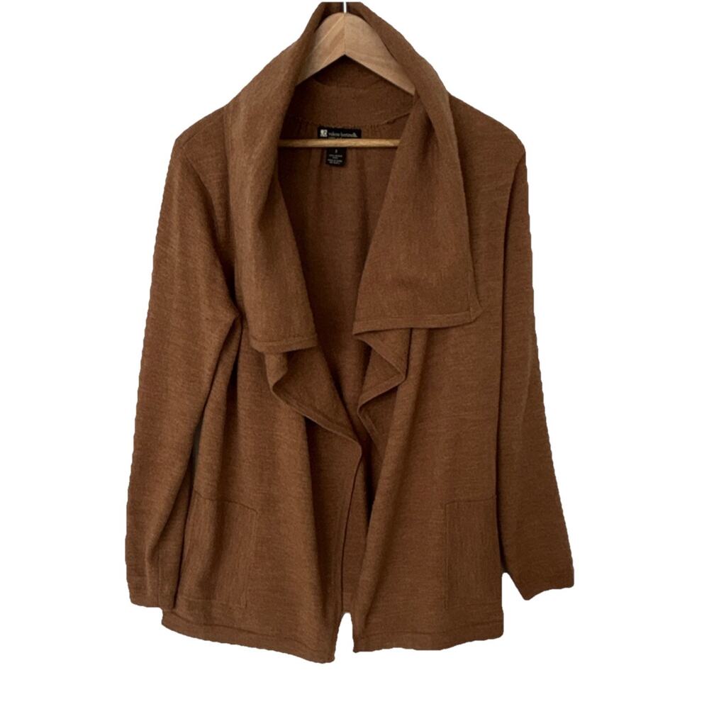 100% Merino Wool Flowy Cardigan Sweater Open Pockets S Business Office Capsule